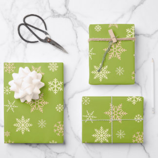 Snowflakes Seamless Pattern Green Christmas Wrapping Paper Sheets