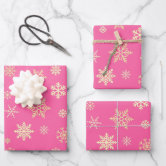 Hot Pink Winter Christmas Tree & Snowflakes Wrapping Paper, Zazzle