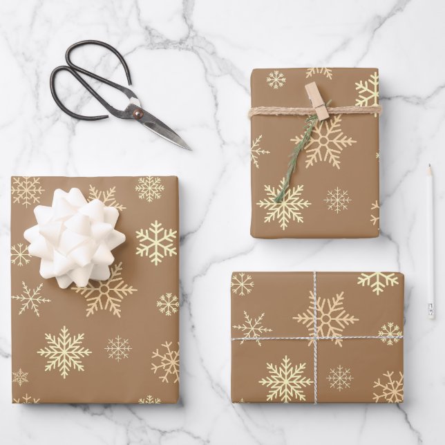 Snowflakes Seamless Pattern Light Brown Christmas Wrapping Paper Sheets (Front)