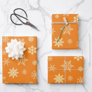 Snowflakes Seamless Pattern Orange Christmas Wrapping Paper Sheets