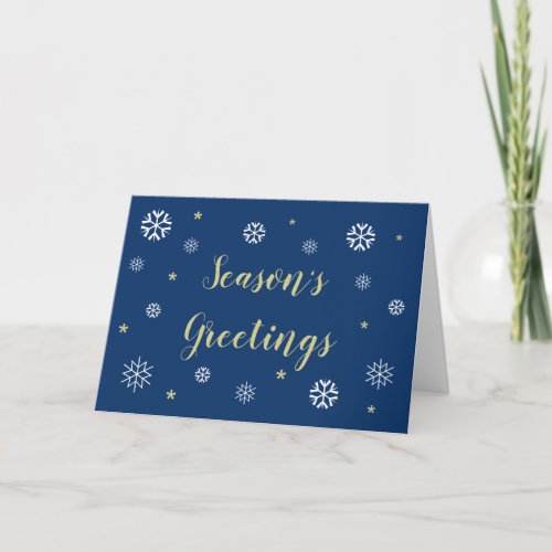 Snowflakes Seasons Greetings Blue Blank Card
