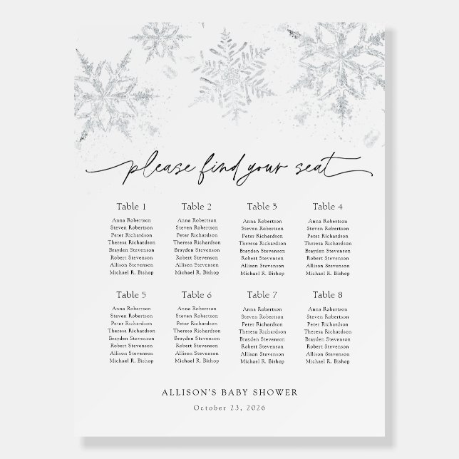 Snowflakes Seating Chart Foam Board (Front)