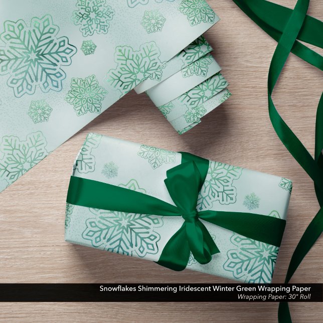 Snowflakes Shimmering Iridescent Winter Green Wrapping Paper (Snowflakes Shimmering Iridescent Winter Green Wrapping Paper)