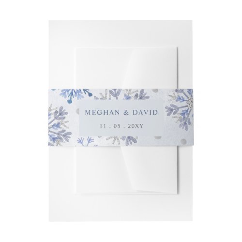 Snowflakes Silver Blue Christmas Winter Wedding Invitation Belly Band