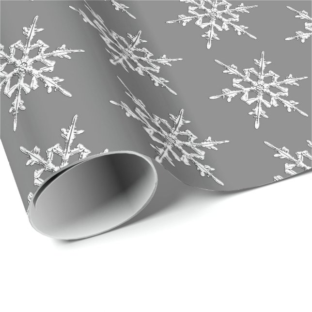 Snowflakes, silver crystals on charcoal grey wrapping paper (Roll Corner)