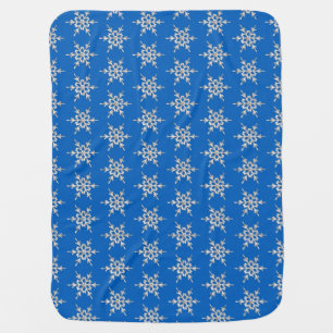 Snowflakes, silver crystals on cobalt blue baby blanket