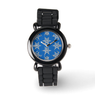 Snowflakes, silver crystals on cobalt blue watch