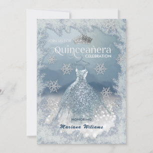 Snowflakes Silver dress ombre tiara Quinceañera I Invitation