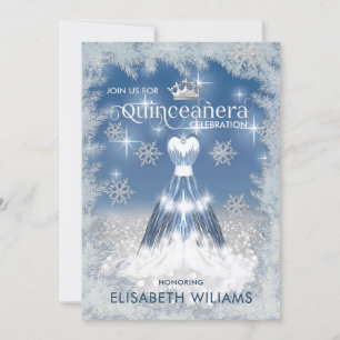 Snowflakes Silver dress ombre tiara Quinceañera Invitation