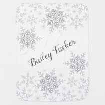 Snowflakes Silver Glitter Baby Blanket