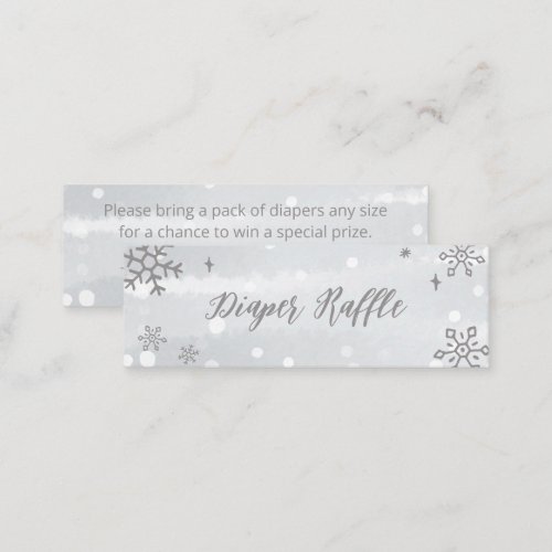 Snowflakes Silver Gray Baby Shower Diaper Raffle Mini Business Card