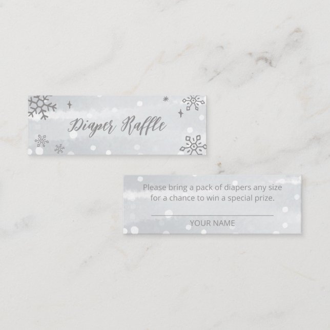 Snowflakes Silver Gray Baby Shower Diaper Raffle Mini Business Card (Front/Back)