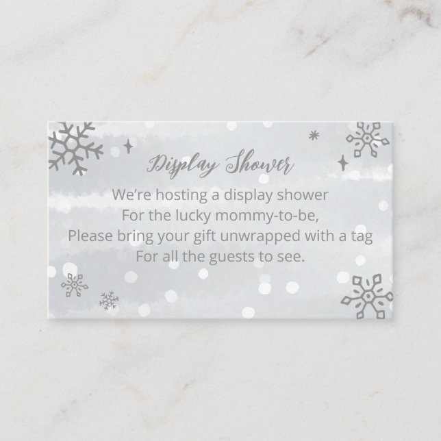 Snowflakes Silver Gray Baby Shower Display Shower Enclosure Card (Front)