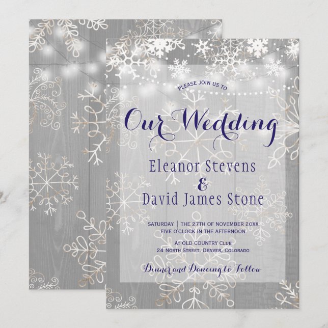 Snowflakes silver lights winter wonderland wedding invitation (Front/Back)