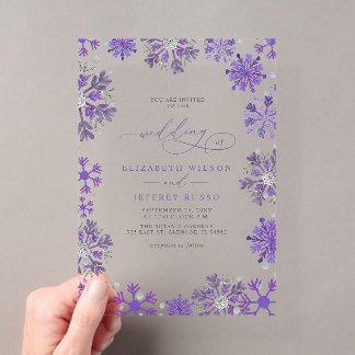Snowflakes Silver Purple Christmas Winter Wedding Acrylic Invitations