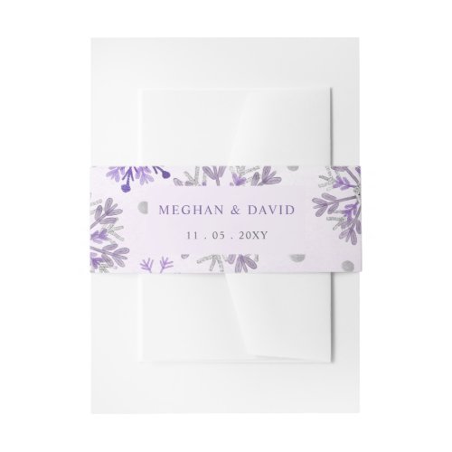 Snowflakes Silver Purple Christmas Winter Wedding Invitation Belly Band