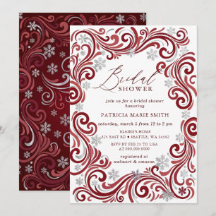 Snowflakes Silver Red Winter Bridal Shower Invitation