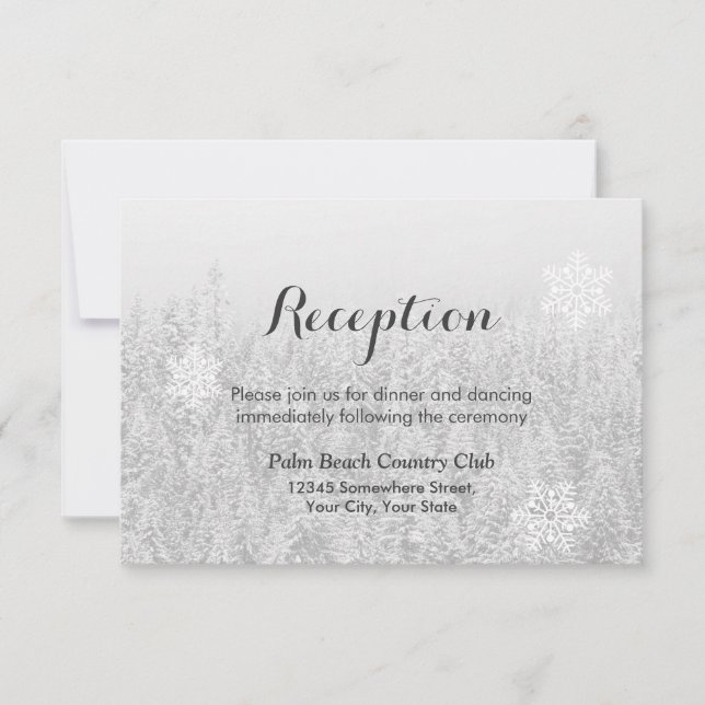 Snowflakes & Snow Forest Winter Wedding Reception Invitation (Front)
