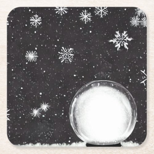 Snowflakes  Snow Globe Square Paper Coaster