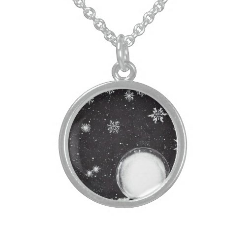 Snowflakes  Snow Globe Sterling Silver Necklace