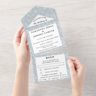 Snowflakes Snow Grey Winter Wonderland Wedding All In One Invitation