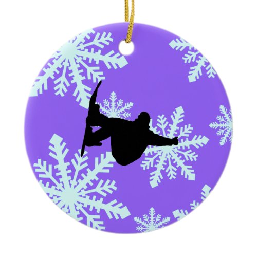 snowflakes snowboarding ceramic ornament