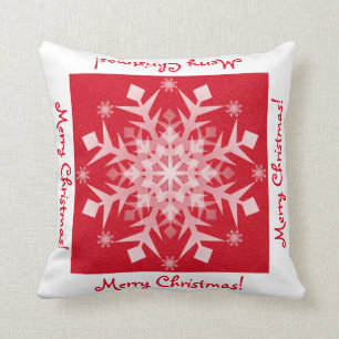 Snowflakes Snowing Holiday Throw Pillow Red