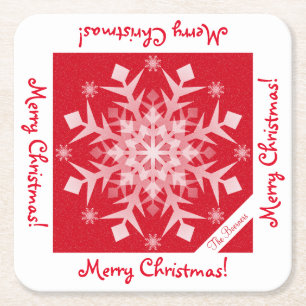 Snowflakes Snowing Red Holiday Drink Disposable Square Paper Coaster
