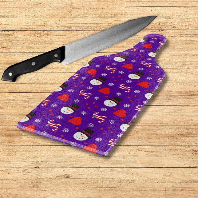 Snowflakes Snowman Candy Canes Blue Background Cutting Board (Snowflakes Snowman Candy Canes Blue Background Cutting Board)