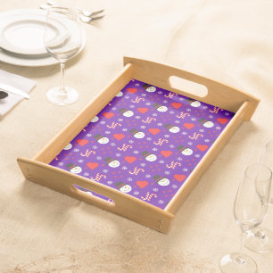 Snowflakes Snowman Candy Canes Blue Background Serving Tray