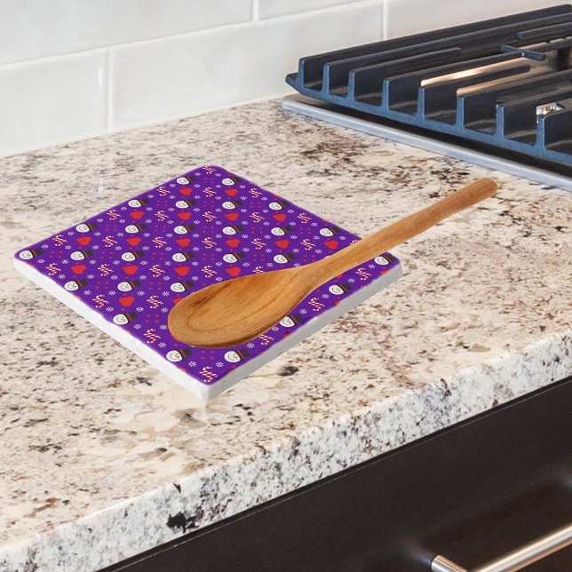 Snowflakes Snowman Candy Canes Blue Background Trivet (Snowflakes Snowman Candy Canes Blue Background Trivet)