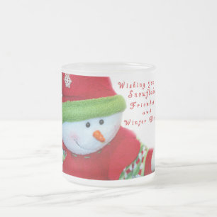 Snowflakes & Snowman with Quote Frosted Glass Coffee Mug