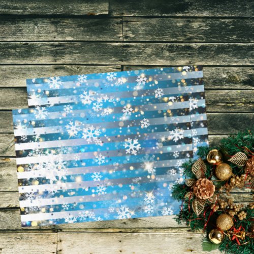 Snowflakes Sparkles and Lights On Blue Stripes Tissue Paper
