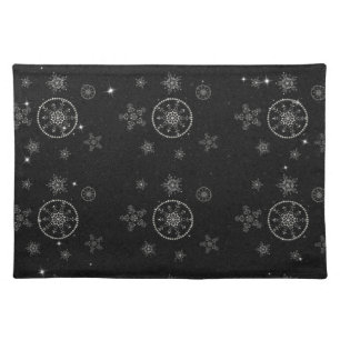 Snowflakes Sparkles Glitter Black Christmas Chic Cloth Placemat