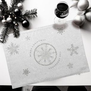 Snowflakes Sparkles Glitter Black Christmas Chic Cloth Placemat