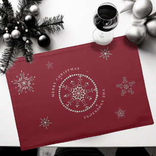 Snowflakes Sparkles Glitter Red Winter Christmas Cloth Placemat