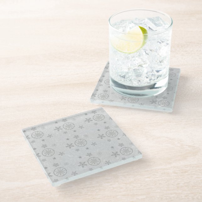 Snowflakes Sparkles Glitter White Christmas Chic Glass Coaster (Angled)