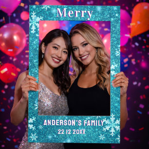 Snowflakes Sparkling Chrstimas Blue Selfie Frame