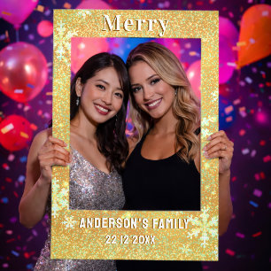 Snowflakes Sparkling Chrstimas Yellow Gold Selfie Frame