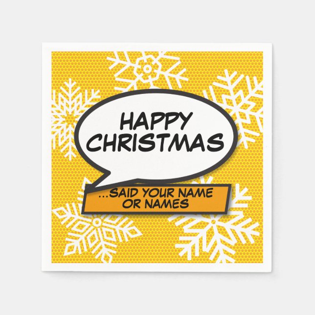 Snowflakes Speech Bubble Fun Retro Comic Book Napkins (Front)