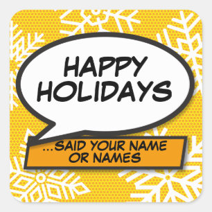 Snowflakes Speech Bubble Fun Retro Comic Book Square Sticker
