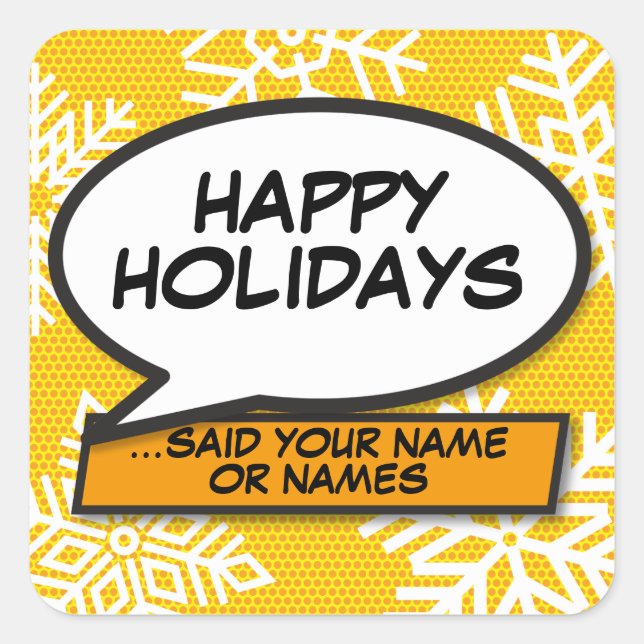 Snowflakes Speech Bubble Fun Retro Comic Book Square Sticker (Front)