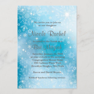 Snowflakes Star of David Bat Mitzvah Invitation