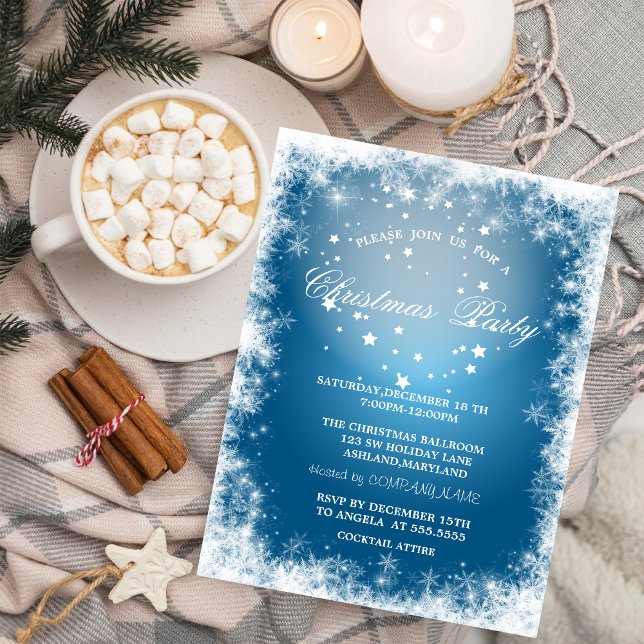 Snowflakes,Stars,Blue Christmas Party Invitation (Creator Uploaded)
