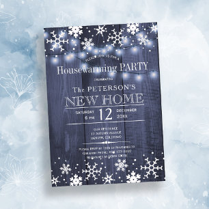 Snowflakes string lights winter housewarming party invitation