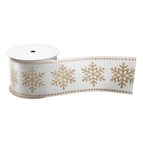 Snowflakes Stripes White Christmas Gold Satin Ribbon