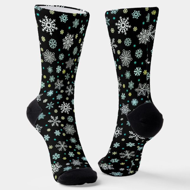 Snowflakes Stylish Black Modern Chic Elegant Socks (Angled)
