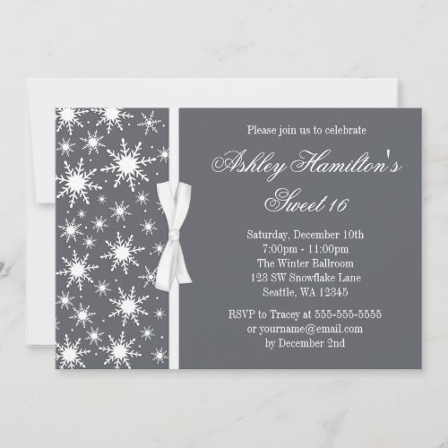 Snowflakes Sweet 16 Winter Wonderland Gray Custom Invitation