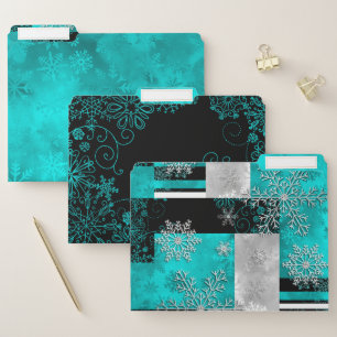 Snowflakes: Teal & Black Abstract File Folder