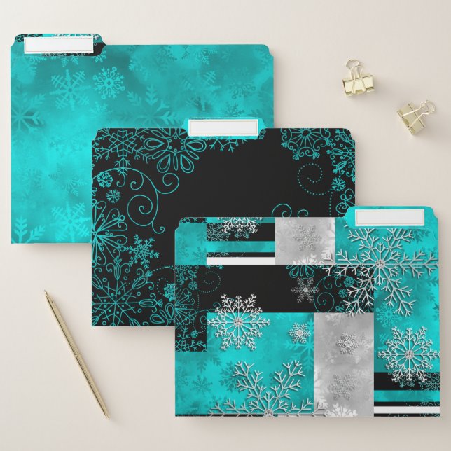 Snowflakes: Teal & Black Abstract File Folder (Set)
